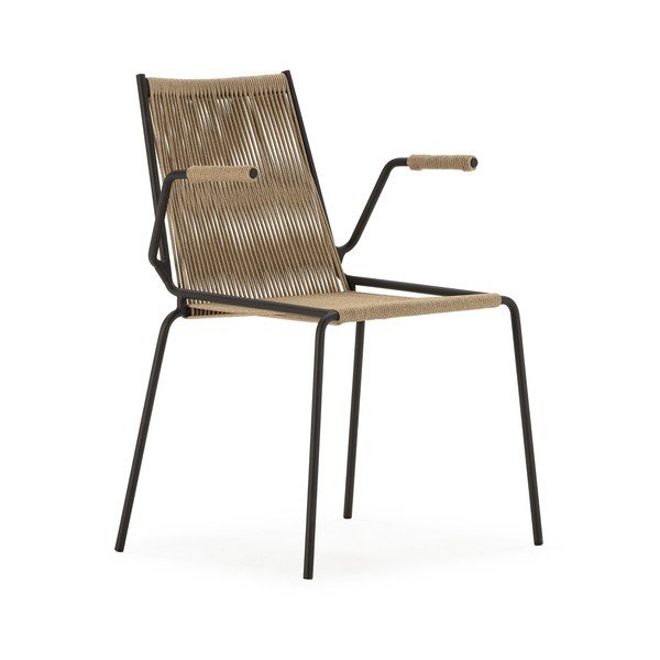 Beżowe metalowe krzesła zestaw z podłokietnikami/sztaplowane 2 szt. Emily – Marckeric