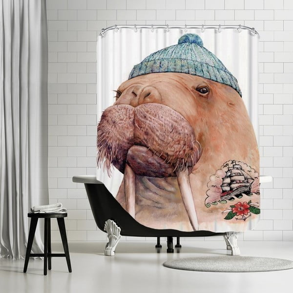 Zasłona prysznicowa Tattooed Walrus, 180x180 cm