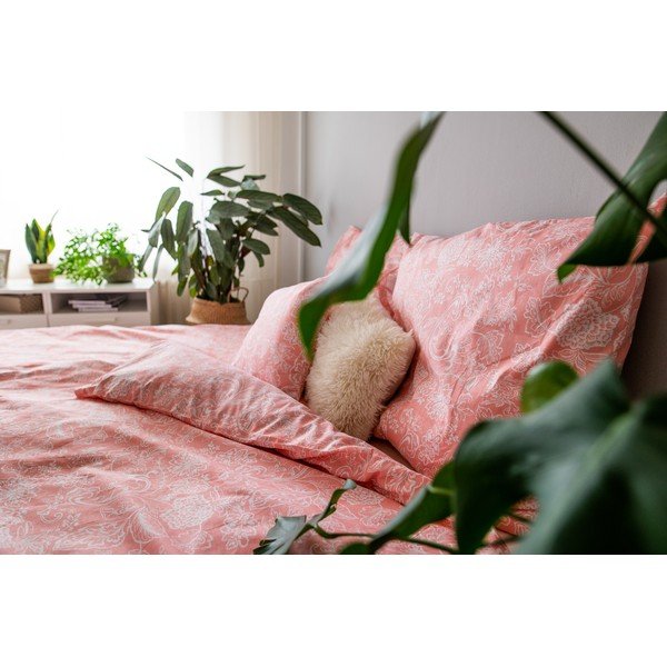Różowa bawełniana pościel jednoosobowa 140x200 cm LP Dita Pink Blossom – Cotton House-image-1