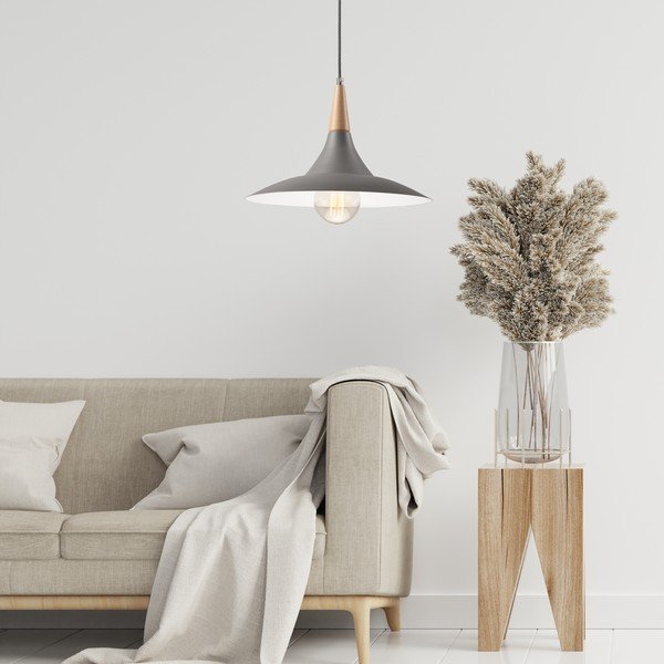 Szara lampa wisząca z metalowym kloszem ø 30 cm Ufo – LAMKUR-image-1