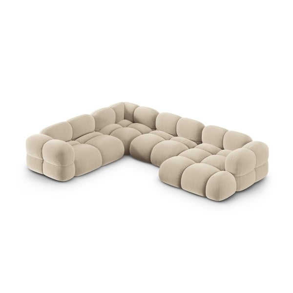 Beżowy aksamitny narożnik (lewostronny/w kształcie litery U) Loretto – Cosmopolitan Design