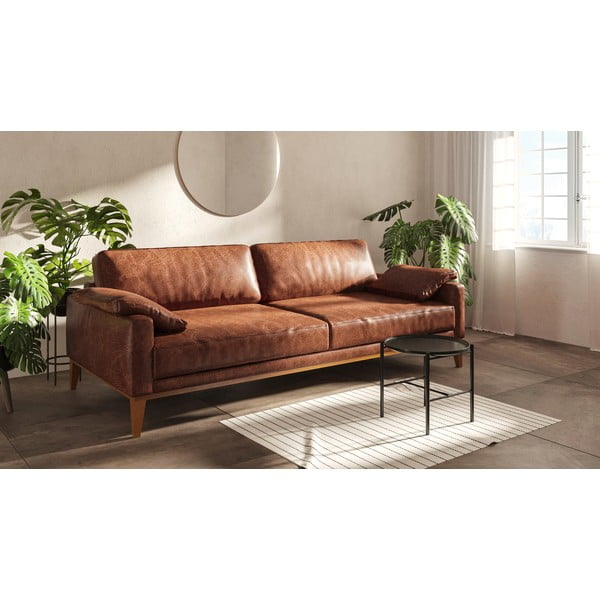 Karmelowa skórzana sofa trzyosobowa MESONICA Musso-image-1