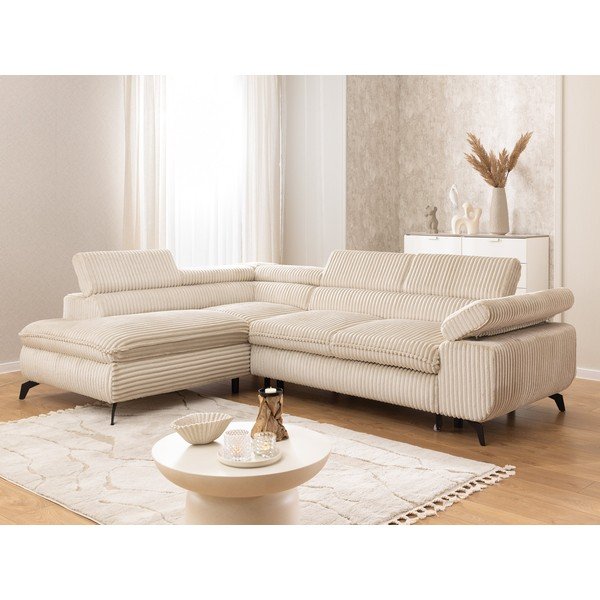 Beżowy sztruksowy narożnik (lewostronny/w kształcie litery L) Marbeya  – Ropez-image-1