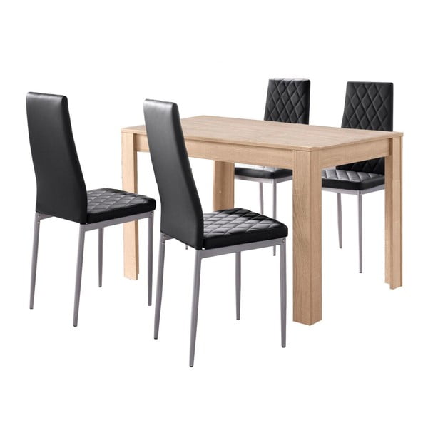 Komplet stołu do jadalni w dębowym dekorze i 4 czarnych krzeseł do jadalni Støraa Lori and Barak, 120x80 cm