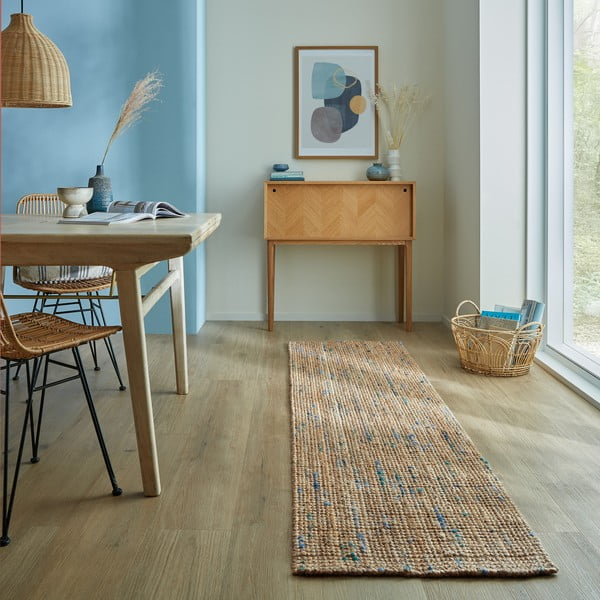 Niebiesko-naturalny chodnik z juty tkany ręcznie 60x300 cm Jute Boucle Blue – Flair Rugs-image-1