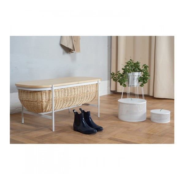 Ławka wiklinowa z białą konstrukcją i i schowkiem OK Design Willow-image-3