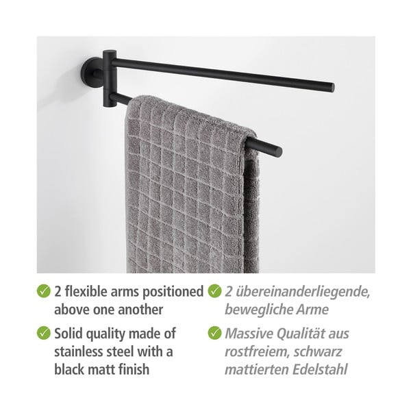 Samoprzylepny wieszak na ręczniki ze stali nierdzewnej w kolorze matowej czerni Bosio – Wenko-image-3