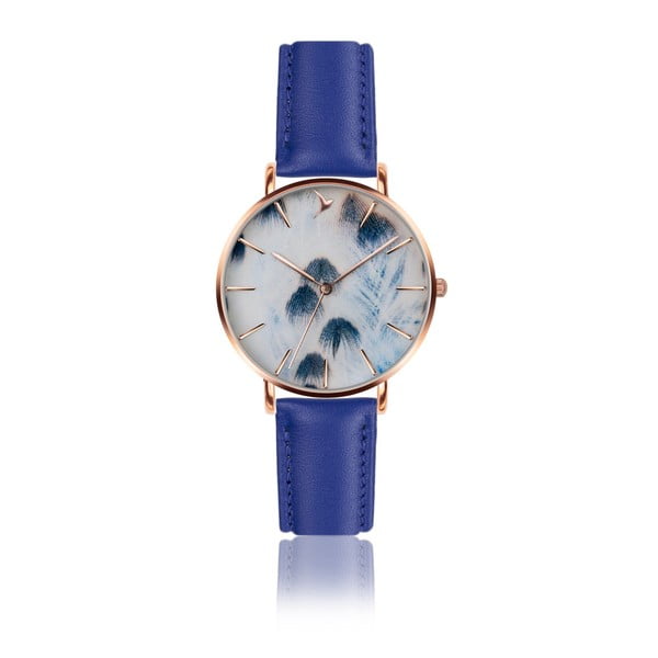 Zegarek damski z niebieskim paskiem ze skóry Emily Westwood Feather Mosaz