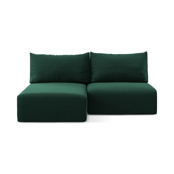 Ciemnozielony aksamitny rozkładany/ze schowkiem narożnik (lewostronny/z szezlongiem) Kalena – Makamii