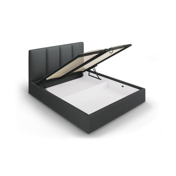 Ciemnoszare tapicerowane łóżko dwuosobowe ze schowkiem ze stelażem 160x200 cm Juniper – Mazzini Beds-image-3