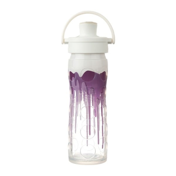 Szklana butelka na wodę w silikonowym rękawie Lifefactory Violet Splash Activ Premium, 475 ml