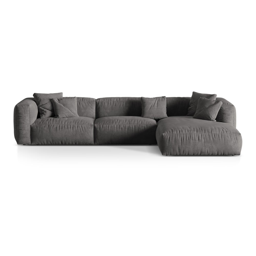 Szary aksamitny narożnik modułowy (prawostronny/z szezlongiem) Martina – Micadoni