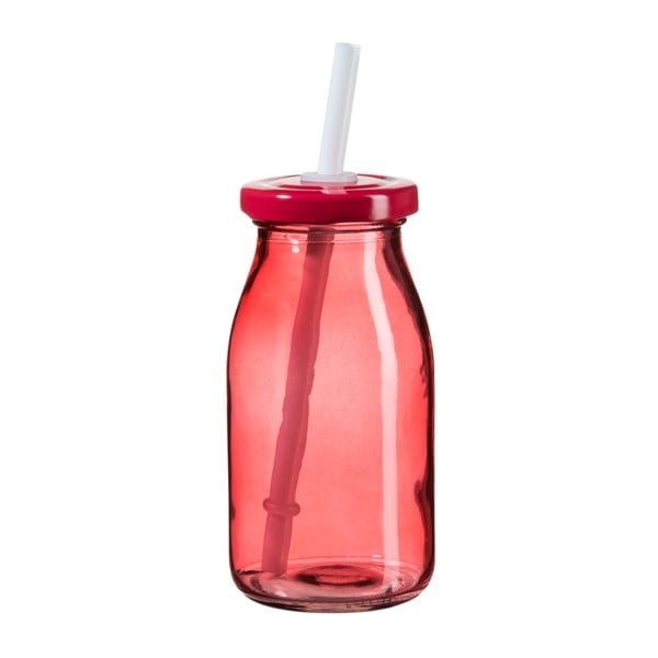 Czerwona butelka na smoothie z wieczkiem i słomką SUMMER FUN II, 200 ml