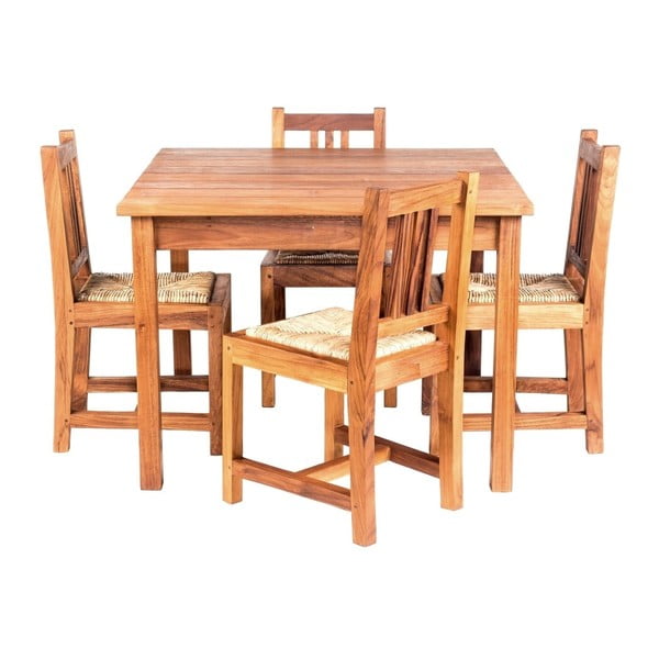 Ogrodowy stolik dziecięcy z 4 krzesłami z drewna tekowego Massive Home Baby