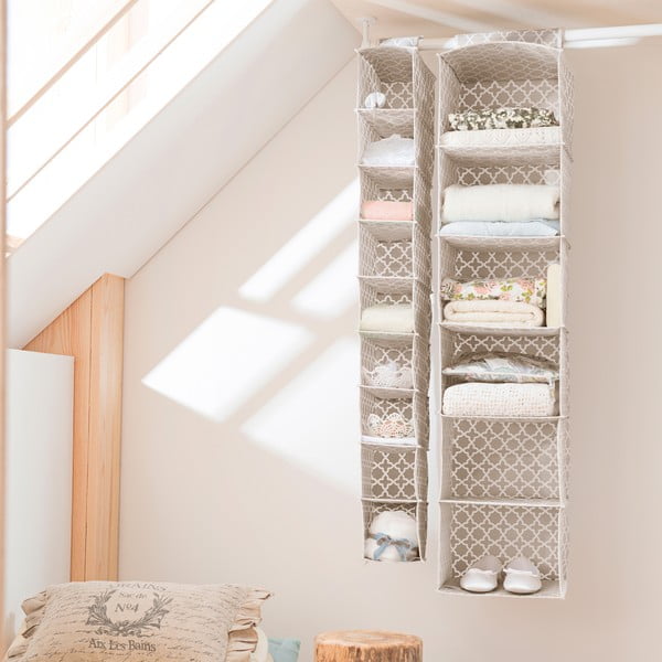 Beżowy tekstylny organizer wiszący z 6 przegródkami Compactor, szer. 30 cm-image-1