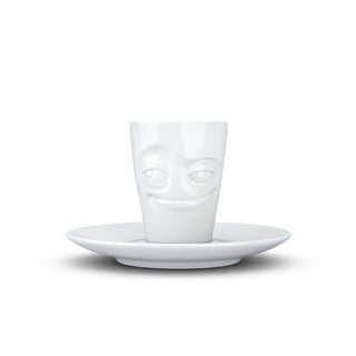 Biała uśmiechnięta porcelanowa filiżanka do espresso ze spodkiem 58products, 80 ml