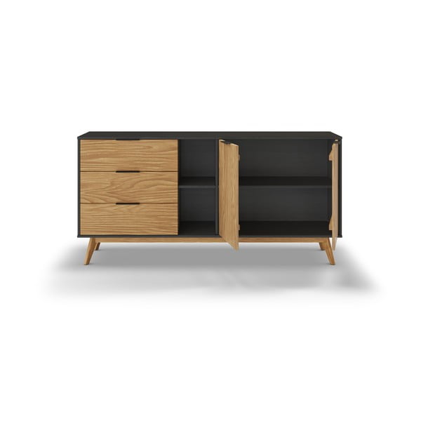 Czarno-naturalna niska komoda z drewna sosnowego 165x80 cm Lavis – Marckeric-image-4