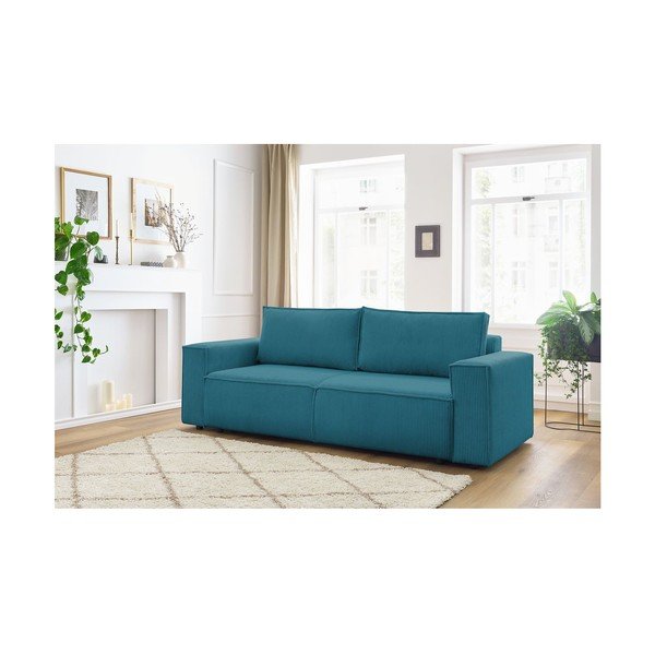 Turkusowa sztruksowa rozkładana sofa 245 cm Nihad – Bobochic Paris-image-1