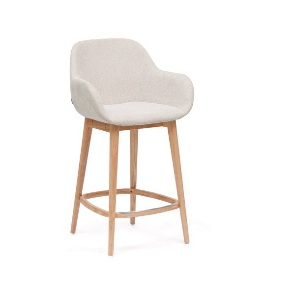 Beżowy tapicerowany hoker z podłokietnikami (wysokość siedziska 66 cm) Konna – Kave Home