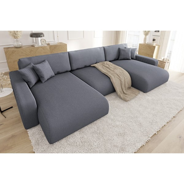 Ciemnoszary sztruksowy rozkładany narożnik ze schowkiem Sara – Ropez-image-3