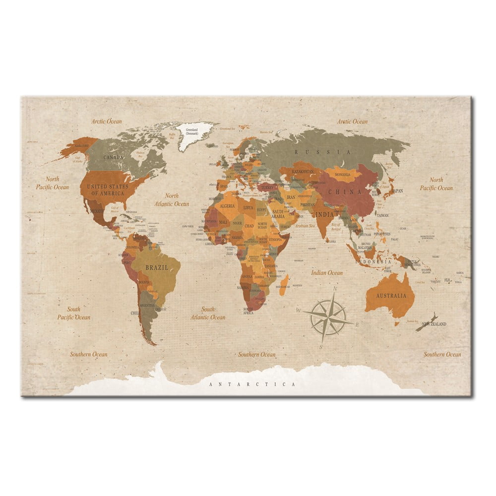 Tablica z mapą świata Bimago Beige Chic 90x60 cm