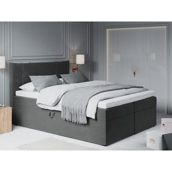 Ciemnoszare łóżko boxspring ze schowkiem 200x200 cm Afra – Mazzini Beds-image-1
