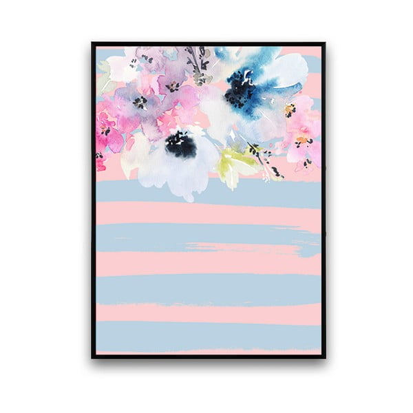 Plakat z kwiatami, niebiesko-różowe tło, 30 x 40 cm