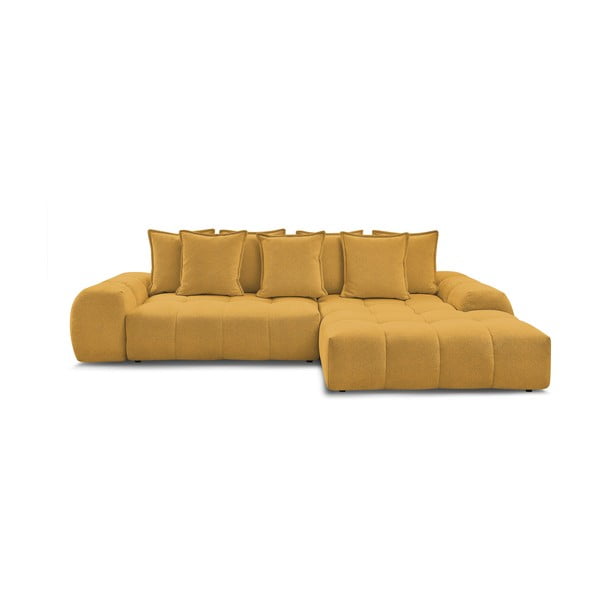 Musztardowy rozkładany/ze schowkiem narożnik z tkaniny szenilowej (prawostronny/z szezlongiem) Everest – Bobochic Paris