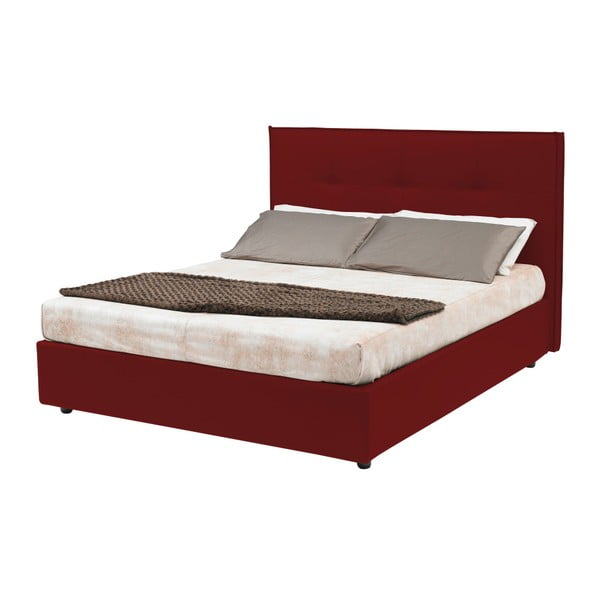Ciemnoczerwone łóżko dwusobowe ze schowkiem 13Casa Zeus, 160x190 cm