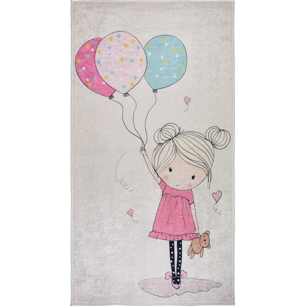 Różowo-kremowy dywan dziecięcy odpowiedni do prania 80x120 cm Girl & Baloons – Vitaus