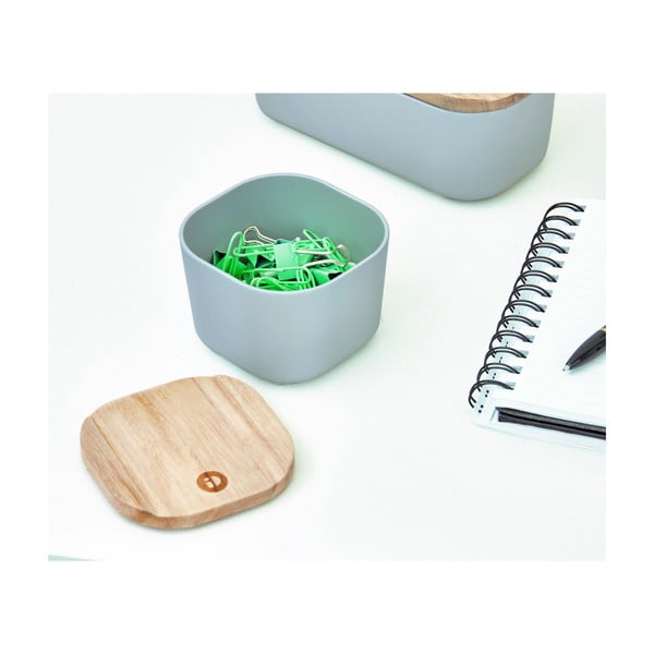 Szary pojemnik z pokrywką z drewna paulownia iDesign Eco, 9x9 cm-image-4