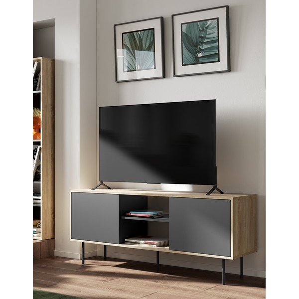 Czarna szafka pod TV w dekorze dębu 151x40 cm Altitude – TemaHome -image-1