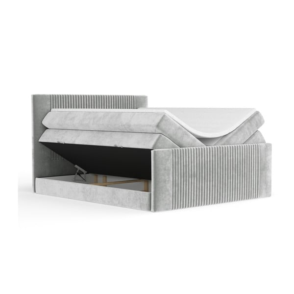 Jasnoszare łóżko kontynentalne ze schowkiem 180x200 cm Bergamo – Maison de Rêve-image-2