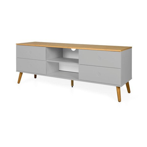 Szara szafka pod TV z nogami z drewna dębowego Tenzo Dot, szer. 162 cm-image-3
