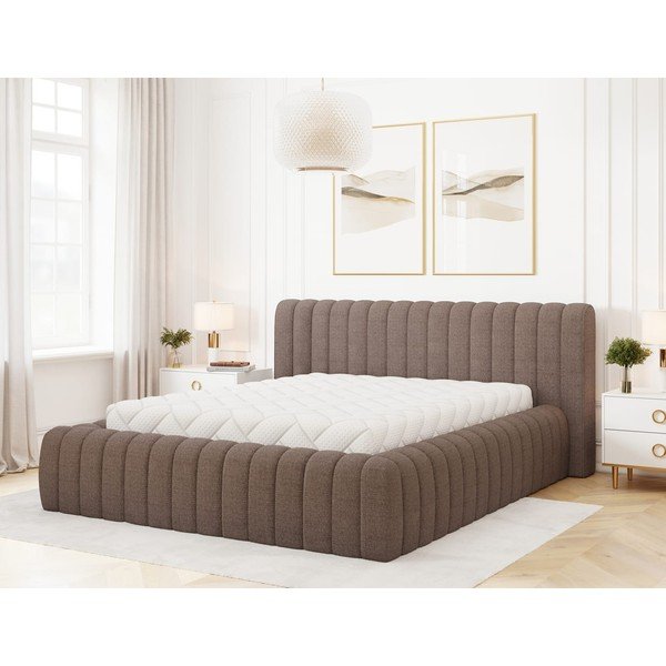 Brązowe tapicerowane łóżko dwuosobowe ze schowkiem ze stelażem 140x200 cm Carilla – ELTAP-image-3