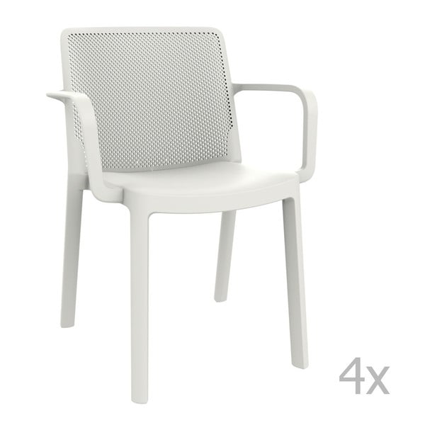 Zestaw 4 białych krzeseł ogrodowych z podłokietnikami Resol Fresh