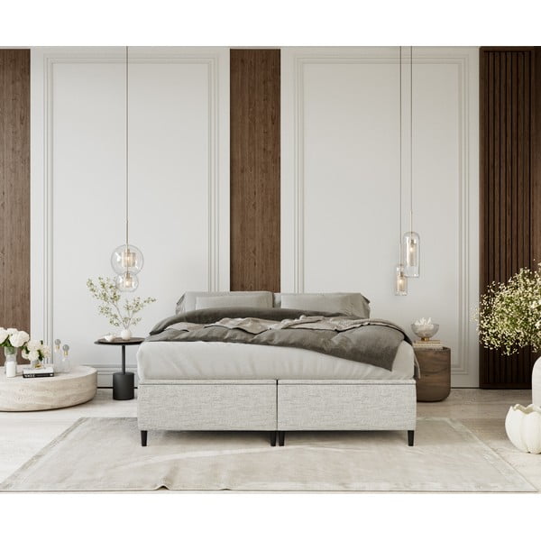 Jasnoszare tapicerowane łóżko dwuosobowe ze schowkiem 160x200 cm Tate – Maison de Rêve-image-3