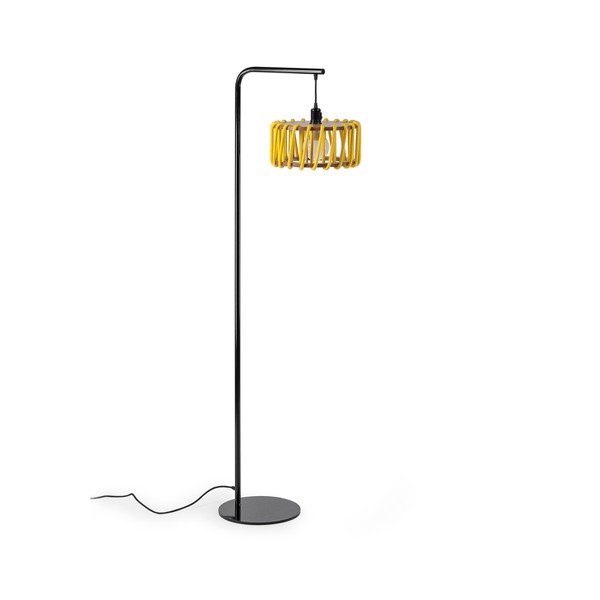Lampa stojąca z czarną konstrukcją i małym żółtym kloszem EMKO Macaron-image-1