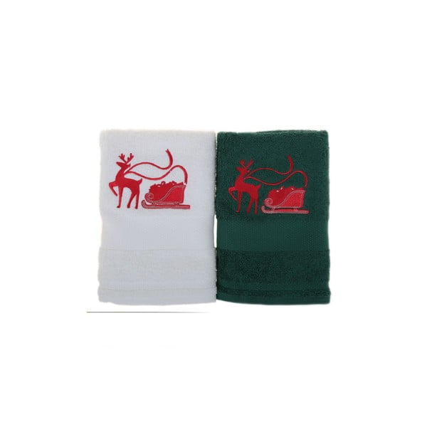 Zestaw 2 ręczników Kızak White&Green, 50x100 cm