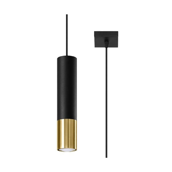 Czarno-złota lampa wisząca z metalowym kloszem 8x8 cm Longbot – Nice Lamps