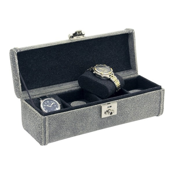 Szary kuferek skórzany na 4 zegarki Friedrich Lederwaren Cubano