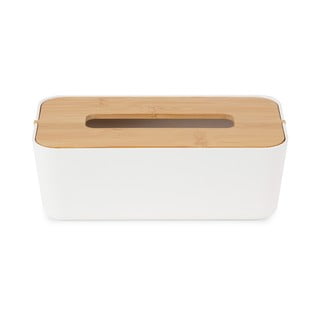 Biały pojemnik na chusteczki z bambusową pokrywką Compactor Basic
