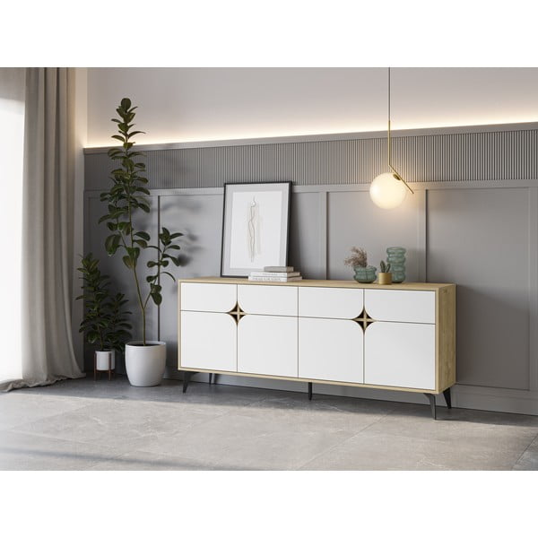 Biała niska komoda w dekorze dębu 185x79 cm Nola – Marckeric-image-1