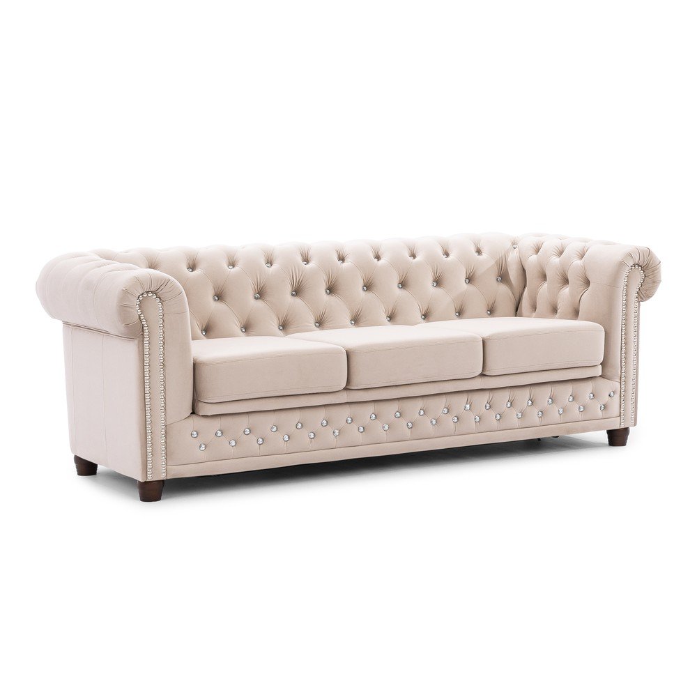 Beżowa aksamitna rozkładana sofa 203 cm York Blik – Ropez