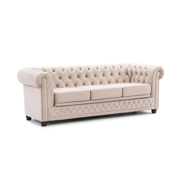 Beżowa aksamitna rozkładana sofa 203 cm York Blik – Ropez