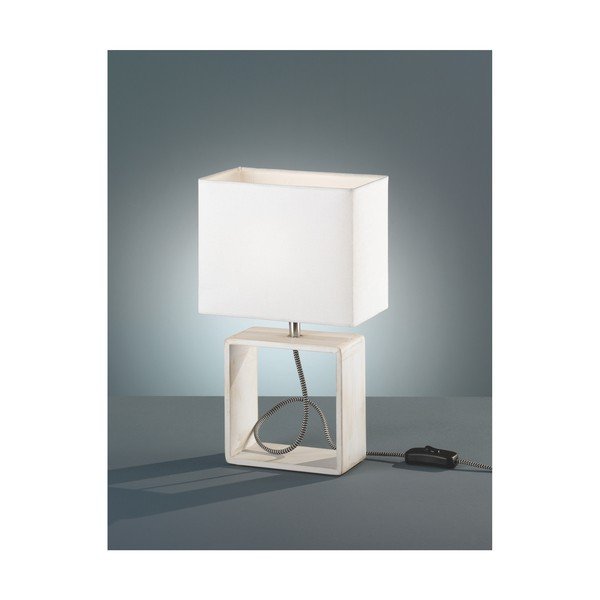 Biała lampa stołowa z naturalnego drewna i tkaniny Reality Tick, wys. 34 cm-image-1