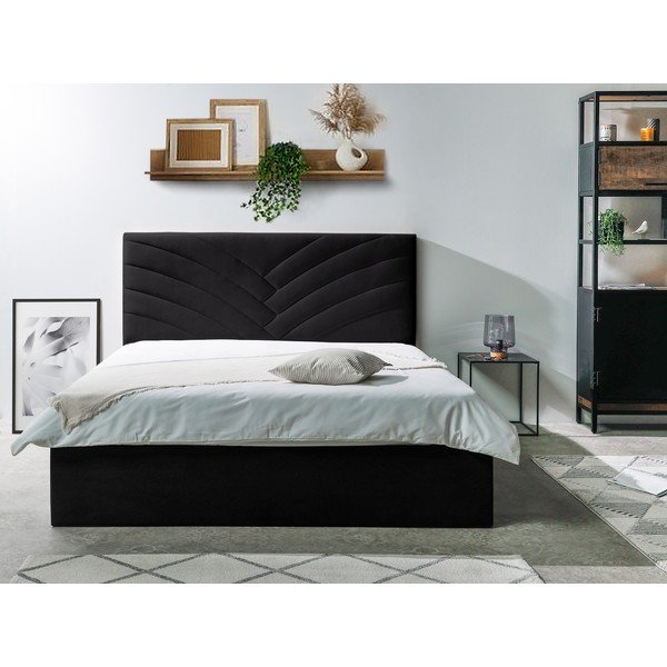 Antracytowe tapicerowane łóżko dwuosobowe ze schowkiem ze stelażem 160x200 cm Palmyre – Bobochic Paris-image-2