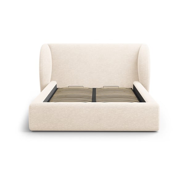 Kremowe tapicerowane łóżko dwuosobowe ze schowkiem i stelażem 200x200 cm Miley – Micadoni -image-4