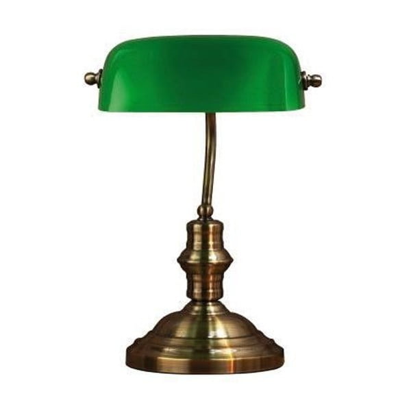 Zielona lampa stołowa z podstawą w kolorze mosiądzu Markslöjd Bankers, wys. 42 cm