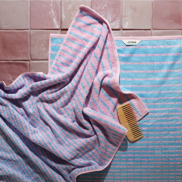 Niebieski/różowy ręcznik kąpielowy z mieszanki bambusa frotte 70x140 cm Nuance – JUNA-image-1